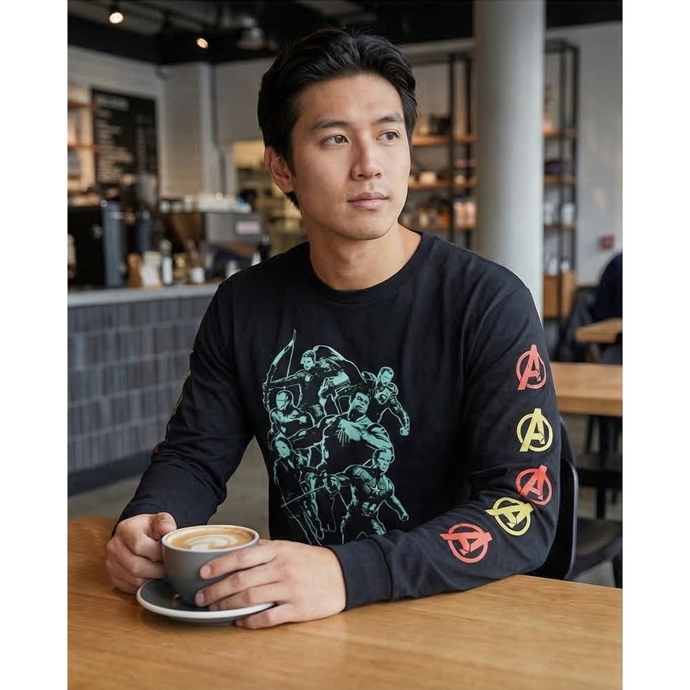 Marvel Avengers Endgame L Mens Black Long Sleeve Graphic T-Shirt Lg 100% Cotton